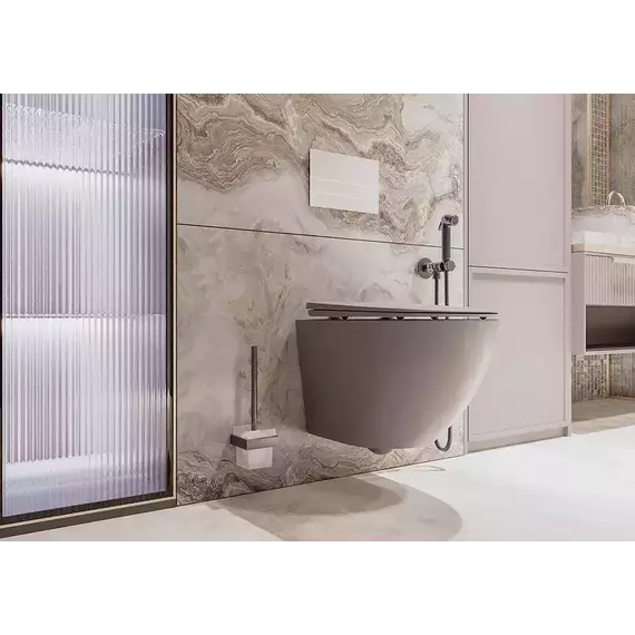 Унитаз подвесной безободковый Veconi Moro VMO-48TGr (Система смыва торнадо) с крышкой микролифт, серый, Цвет производителя: серый фото 2