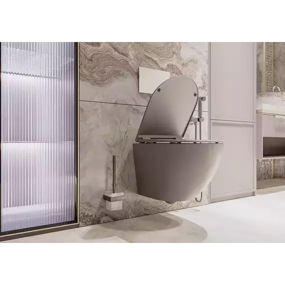 Унитаз подвесной безободковый Veconi Moro VMO-48TGr (Система смыва торнадо) с крышкой микролифт, серый, Цвет производителя: серый фото 4