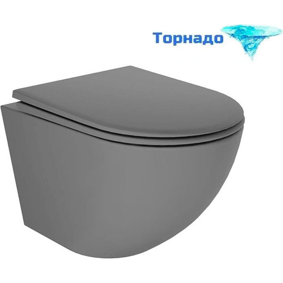 Унитаз подвесной безободковый Veconi Moro VMO-48TGr (Система смыва торнадо) с крышкой микролифт, серый, Цвет производителя: серый фото 