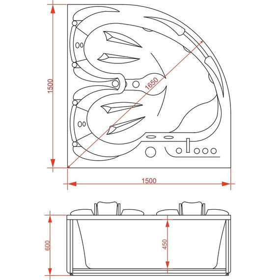 Ванна гидромассажная EvaGold 150x150 см OLB-826 фото 7