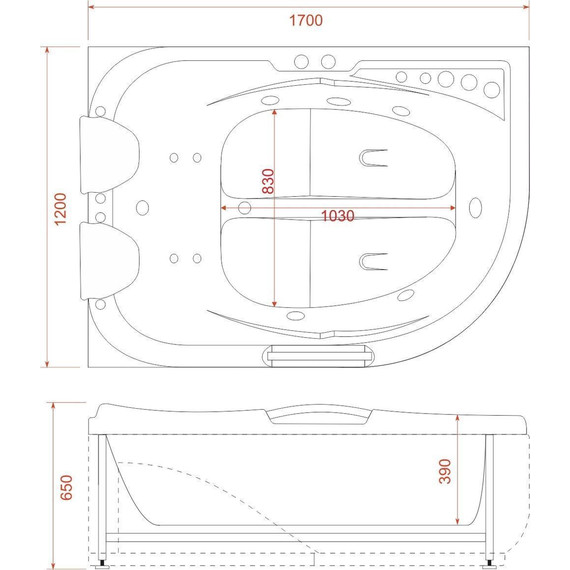 Ванна гидромассажная EvaGold 170x120 см L OLB-807 фото 7