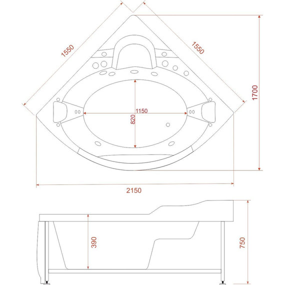 Ванна гидромассажная EvaGold 155x155 см OLB-806 фото 6