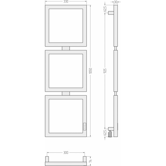 Полотенцесушитель электрический Сунержа Этюд П6 300x1050 мм 31-0844-1030 (скрытое подключение) чёрный матовый фото 5