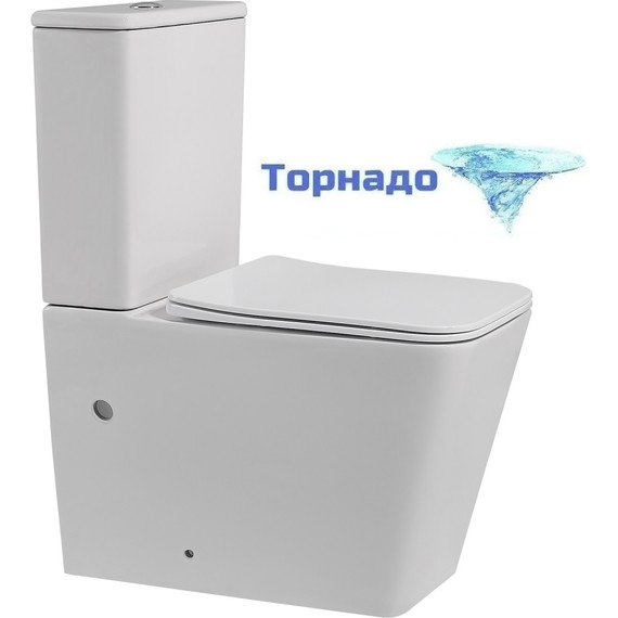 Унитаз-компакт безободковый Abber Rechteck AC1210 с тонкой крышкой микролифт (выпуск горизонтальный), Цвет производителя: белый матовый фото 