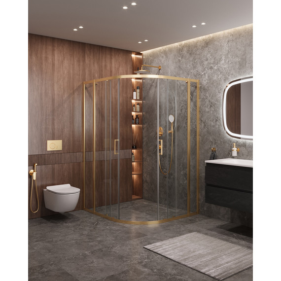 Душевое ограждение Cezares 130x120 см MOLVENO-RH-22-130/120-C-BORO-IV, брашированное золото/прозрачное фото 2