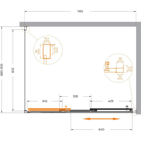 Душевое ограждение Cezares 120x90 см MOLVENO-AHF-31-120/90-C-GM-IV, оружейная сталь/прозрачное фото 7