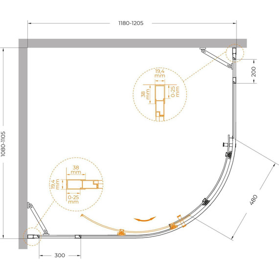 Душевое ограждение Cezares 120x110 см MOLVENO-RH-11-120/110-C-BORO-IV, брашированное золото/прозрачное фото 7