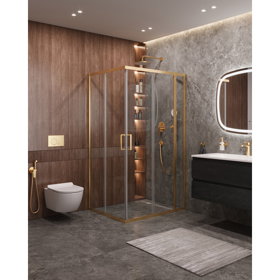 Душевое ограждение Cezares 120x100 см MOLVENO-AH-21-100+20-C-BORO-IV, брашированное золото/прозрачное фото 