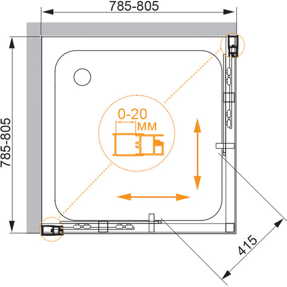 Душевое ограждение Cezares 80x80 см MOMENTO-A-2-80-C-Cr, хром/прозрачное фото 3