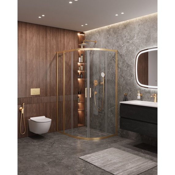 Душевое ограждение Cezares 120x90 см MOLVENO-RH-2-120/90-C-BORO-IV, брашированное золото/прозрачное фото 