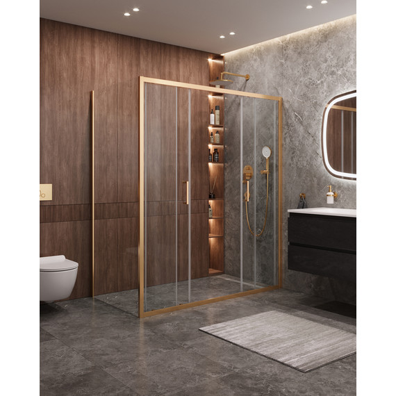 Душевое ограждение Cezares 170x90 см MOLVENO-AH-2/1-170/90-C-BORO-IV, брашированное золото/прозрачное фото 2