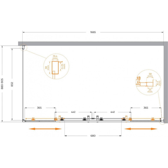 Душевое ограждение Cezares 170x90 см MOLVENO-AH-2/1-170/90-C-BORO-IV, брашированное золото/прозрачное фото 6