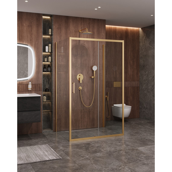 Душевое ограждение Cezares 120x90 см MOLVENO-AH-12-120/90-C-BORO-IV, брашированное золото/прозрачное фото 