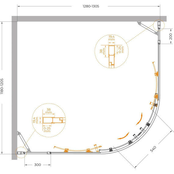 Душевое ограждение Cezares 130x120 см MOLVENO-RH-22-130/120-C-BORO-IV, брашированное золото/прозрачное фото 7