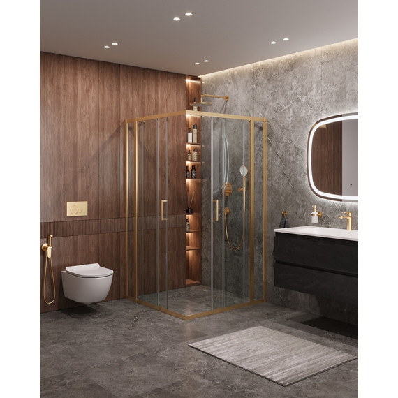 Душевое ограждение Cezares 110x110 см MOLVENO-A-22-90+20-C-BORO-IV, брашированное золото/прозрачное фото 2