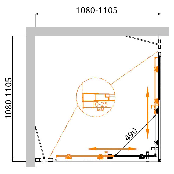 Душевое ограждение Cezares 110x110 см MOLVENO-A-22-90+20-C-BORO-IV, брашированное золото/прозрачное фото 7