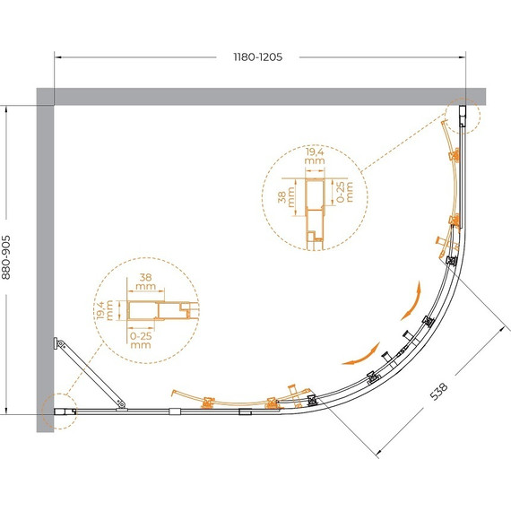 Душевое ограждение Cezares 120x90 см MOLVENO-RH-2-120/90-C-BORO-IV, брашированное золото/прозрачное фото 7