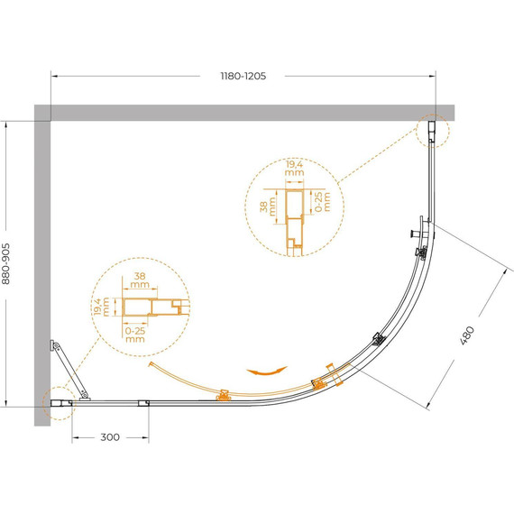 Душевое ограждение Cezares 120x90 см MOLVENO-RH-1-120/90-C-BORO-IV, брашированное золото/прозрачное фото 7