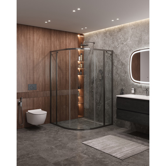 Душевое ограждение Cezares 120x120 см MOLVENO-R-11-90+30-C-GM-IV, оружейная сталь/прозрачное фото 