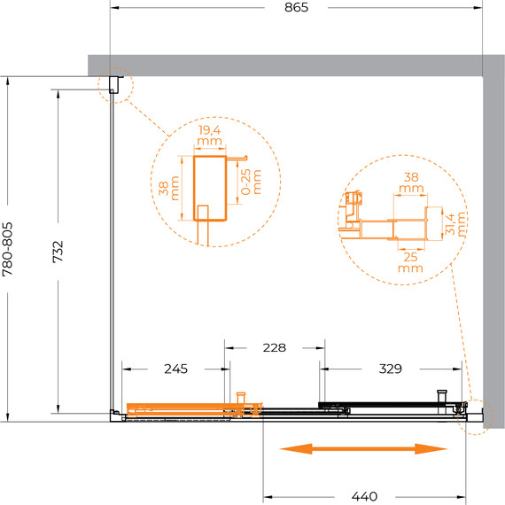 Душевое ограждение Cezares 90x80 см MOLVENO-AHF-31-90/80-C-CR-IV, хром/прозрачное фото 7