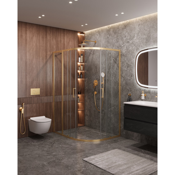 Душевое ограждение Cezares 130x100 см MOLVENO-RH-2-130/100-C-BORO-IV, брашированное золото/прозрачное фото 2