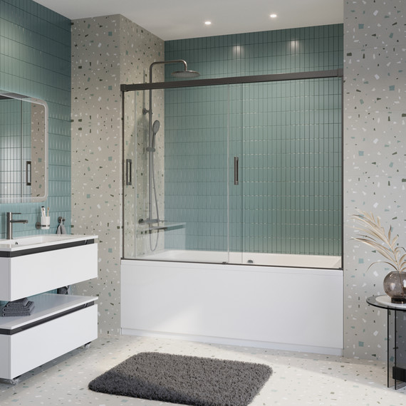 Шторка для ванны Cezares 180 см TANDEM-SOFT-VF-2-180/145-C-GM-IV, оружейная сталь/прозрачное фото 2