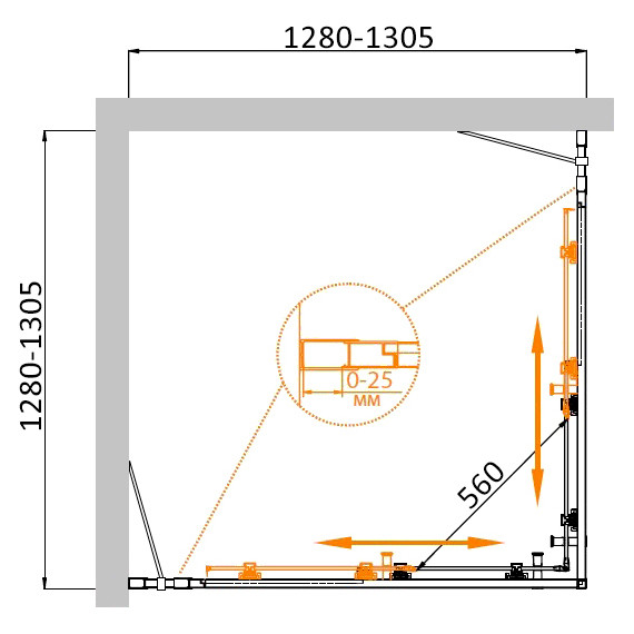 Душевое ограждение Cezares 130x130 см MOLVENO-A-22-100+30-C-GM-IV, оружейная сталь/прозрачное фото 7