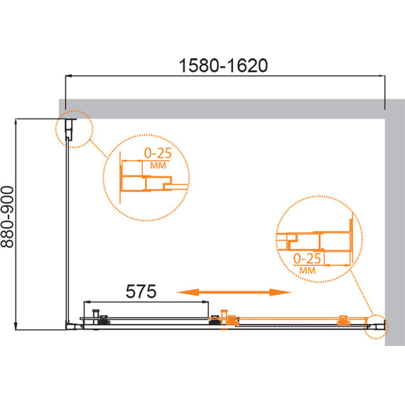 Душевое ограждение Cezares 160x90 см MOLVENO-AH-11-160/90-C-BORO-IV, брашированное золото/прозрачное фото 6