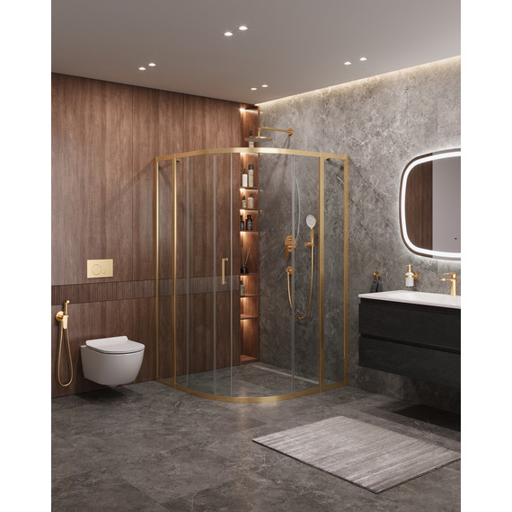 Душевое ограждение Cezares 120x120 см MOLVENO-R-11-90+30-C-BORO-IV, брашированное золото/прозрачное фото 2