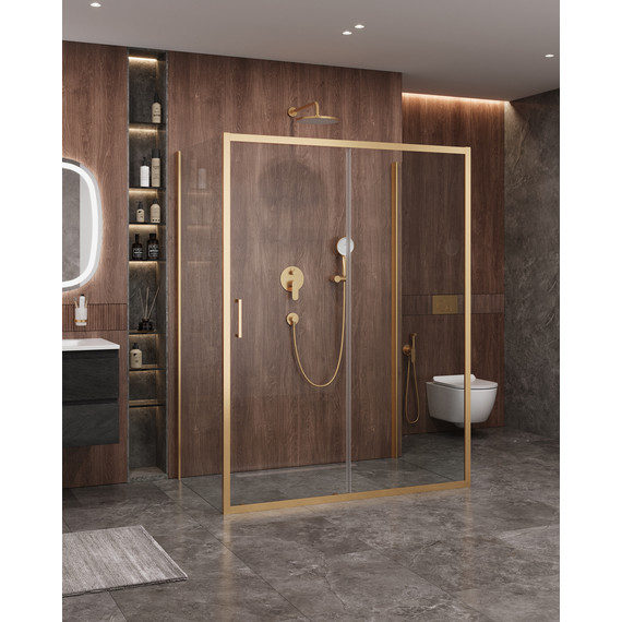 Душевое ограждение Cezares 150x90 см MOLVENO-AH-12-150/90-C-BORO-IV, брашированное золото/прозрачное фото 