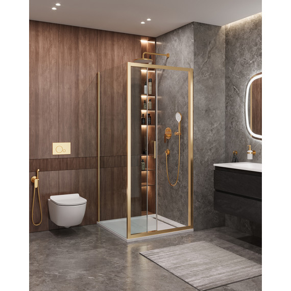 Душевое ограждение Cezares 100x90 см MOLVENO-AHF-31-100/90-C-BORO-IV, брашированное золото/прозрачное фото 2