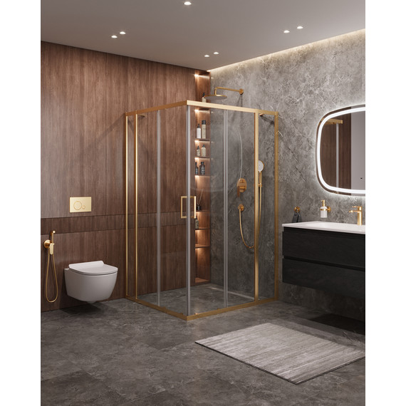 Душевое ограждение Cezares 130x120 см MOLVENO-AH-22-130/120-C-BORO-IV, брашированное золото/прозрачное фото 