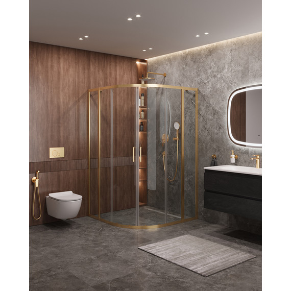 Душевое ограждение Cezares 120x120 см MOLVENO-R-22-90+30-C-BORO-IV, брашированное золото/прозрачное фото 
