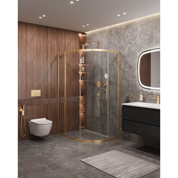 Душевое ограждение Cezares 110x90 см MOLVENO-RH-1-110/90-C-BORO-IV, брашированное золото/прозрачное фото 