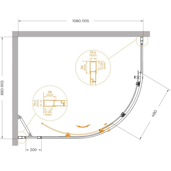 Душевое ограждение Cezares 110x90 см MOLVENO-RH-1-110/90-C-BORO-IV, брашированное золото/прозрачное фото 7