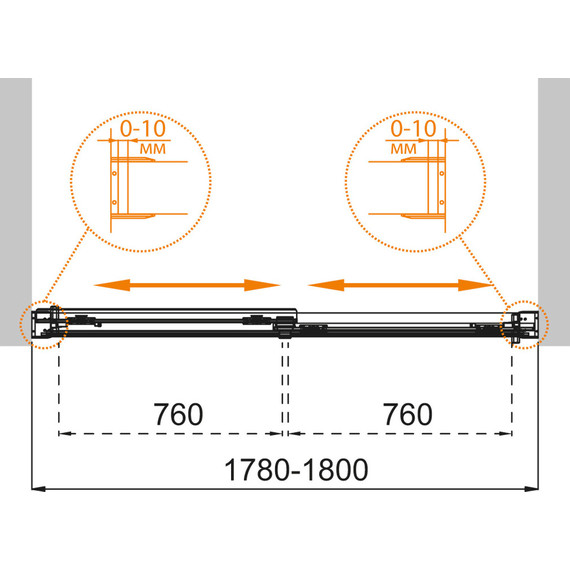 Шторка для ванны Cezares 180 см TANDEM-SOFT-VF-2-180/145-C-GM-IV, оружейная сталь/прозрачное фото 8