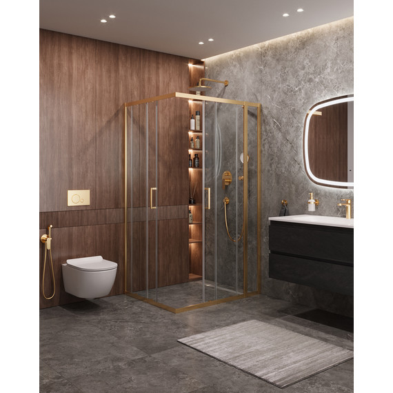 Душевое ограждение Cezares 130x100 см MOLVENO-AH-21-100+30-C-BORO-IV, брашированное золото/прозрачное фото 2