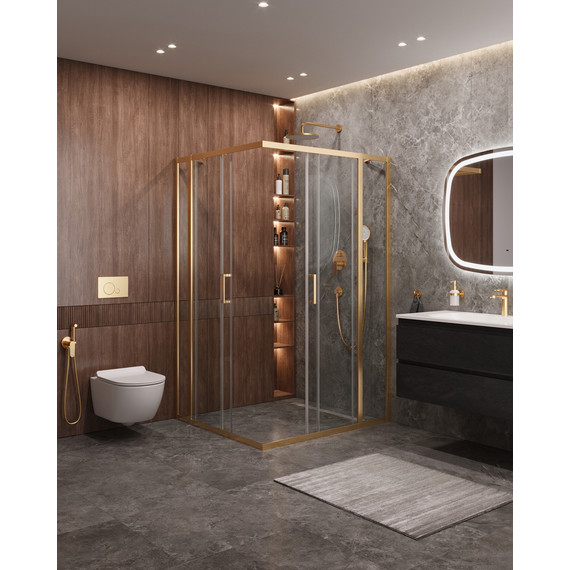 Душевое ограждение Cezares 130x120 см MOLVENO-AH-22-130/120-C-BORO-IV, брашированное золото/прозрачное фото 2