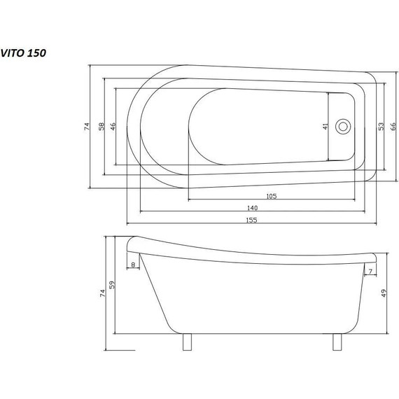 Ванна отдельностоящая Parly Vito 150G 155x74 см фото 4