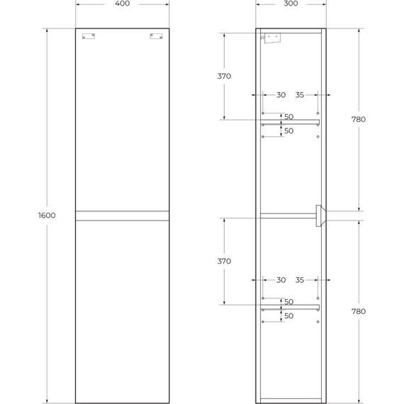 Пенал подвесной Cezares 40 см MOLVENO-1600-2A-SC-LB, legno bianco фото 5