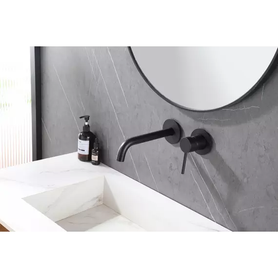 Смеситель для раковины настенный Abber Wasser Kreis AF8112B (со скрытой частью) чёрный матовый, Цвет производителя: чёрный матовый фото 2