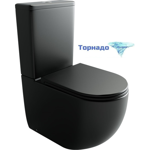 Унитаз-компакт ceramicanova Metropol CN4001TMB с тонкой крышкой микролифт (система смыва Торнадо) чёрный матовый фото 