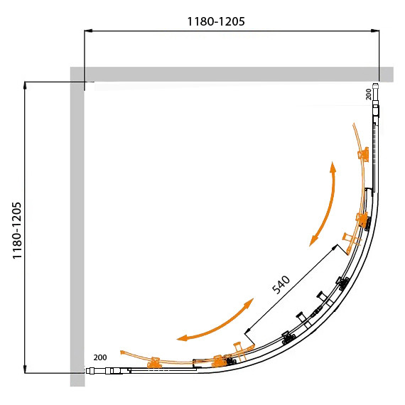 Душевое ограждение Cezares 120x120 см MOLVENO-R-22-100+20-C-GM-IV, оружейная сталь/прозрачное фото 7
