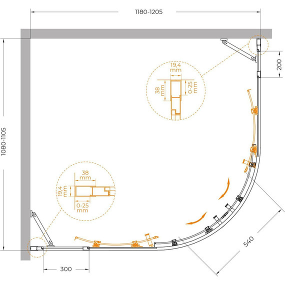 Душевое ограждение Cezares 120x110 см MOLVENO-RH-22-120/110-C-GM-IV, оружейная сталь/прозрачное фото 7