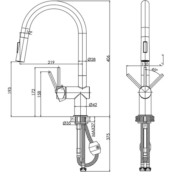 Смеситель для кухни Cersanit Brasko A68225, чёрный фото 15