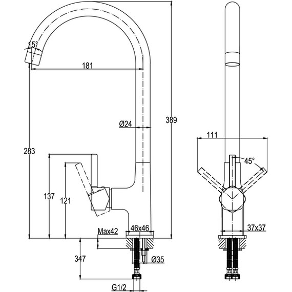 Смеситель для кухни Cersanit Elio A68261, чёрный фото 13