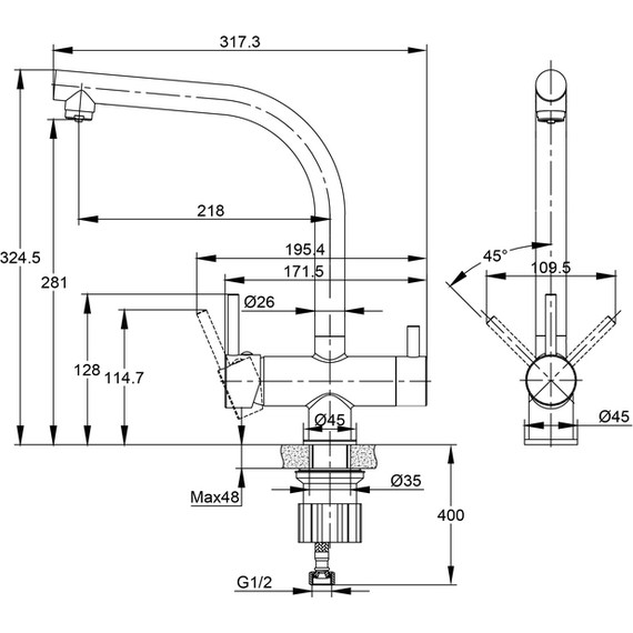 Смеситель для кухни Cersanit Crea A68224, сатин фото 13