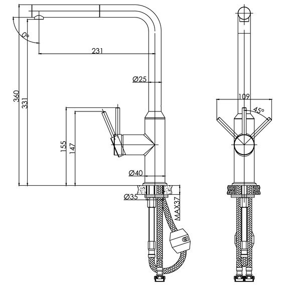 Смеситель для кухни Cersanit Flavis A68247, чёрный фото 12