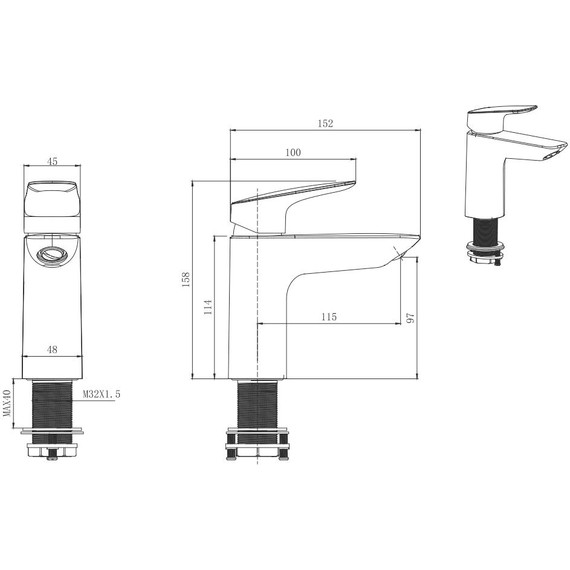 Набор смесителей 3 в 1 для ванны с коротким изливом Aquatek Вега AQ1030MB, чёрный матовый, Цвет производителя: чёрный матовый фото 19
