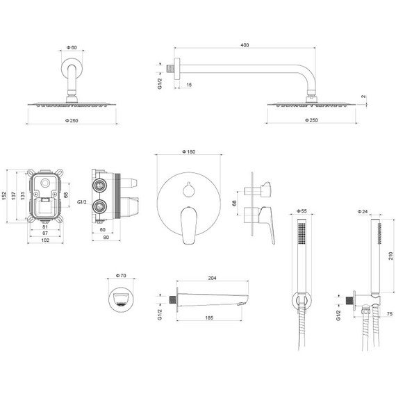 Душевая система для ванны Aquatek Бетта AQ1173MB (со скрытой частью) чёрный матовый, Цвет производителя: чёрный матовый фото 10